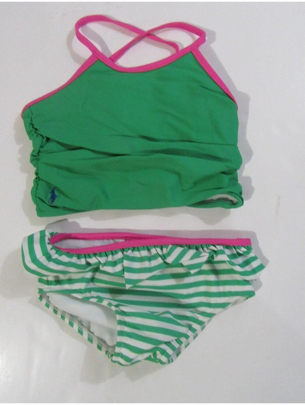Polo Ralph Lauren Infant Girls 2 Pc. Swimsuit Bathing Suit Green / Pink 24M